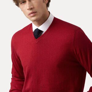 George Men's Cashmere Sweater Size 38-40 Medium Red V-Neck Long Sleeve